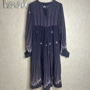 Vintage Rick Tiefer For Lady Madonna Purple Floral Long Sleeve Midi Dress Size L